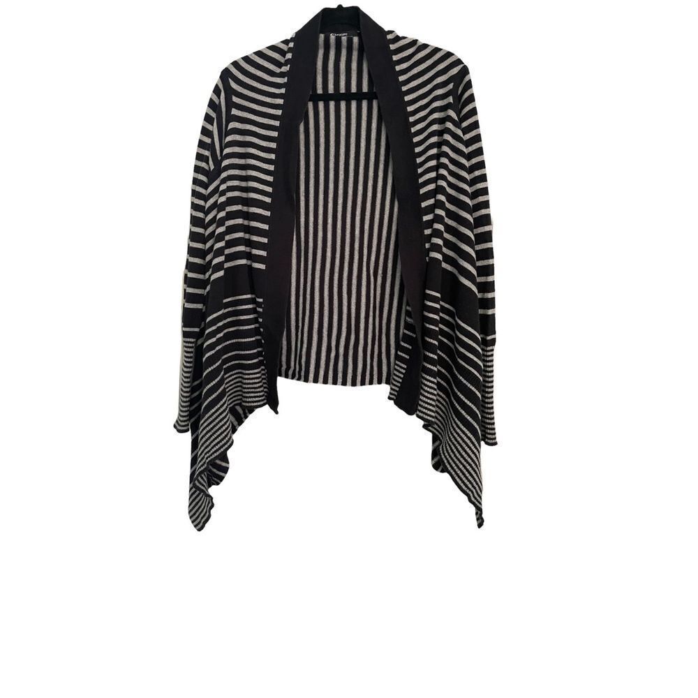 Sharagano Studio Open Front Draped  Waterfall Cardigan Sweater Black‎ Gray